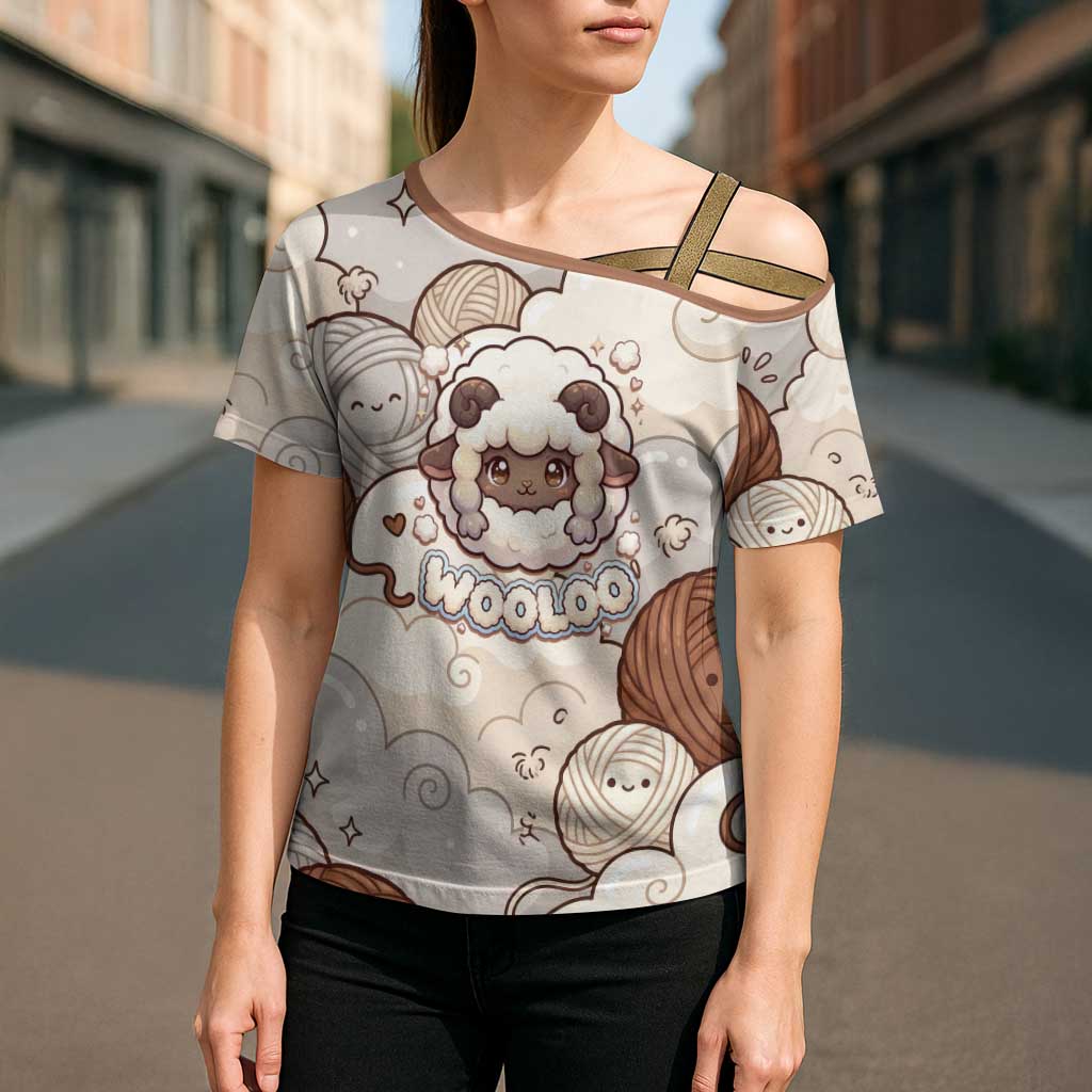 Wooloo Poké Kawaii Art Cross Shoulder Shirt Cute Wooloo & Yarn Ball Pattern - Cozy Vibes