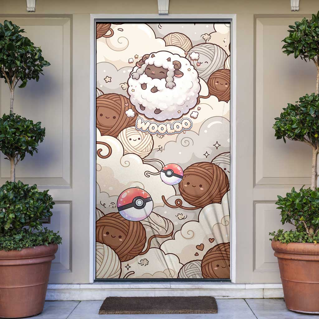 Wooloo Poké Kawaii Art Door Cover Cute Wooloo & Yarn Ball Pattern - Cozy Vibes