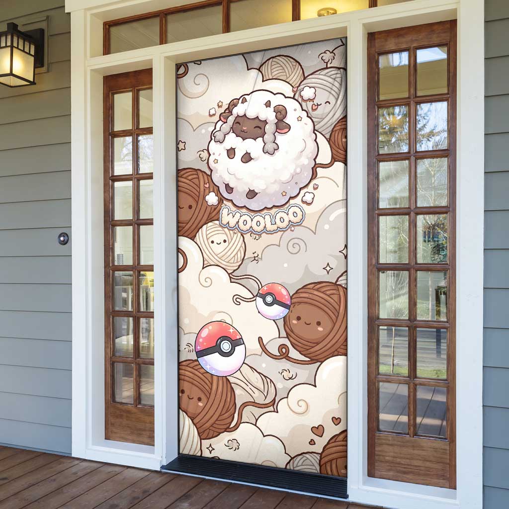 Wooloo Poké Kawaii Art Door Cover Cute Wooloo & Yarn Ball Pattern - Cozy Vibes