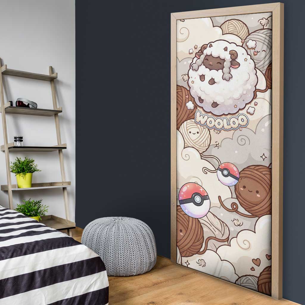 Wooloo Poké Kawaii Art Door Cover Cute Wooloo & Yarn Ball Pattern - Cozy Vibes