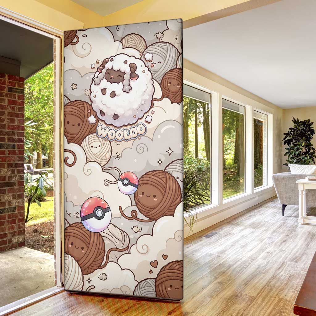 Wooloo Poké Kawaii Art Door Cover Cute Wooloo & Yarn Ball Pattern - Cozy Vibes