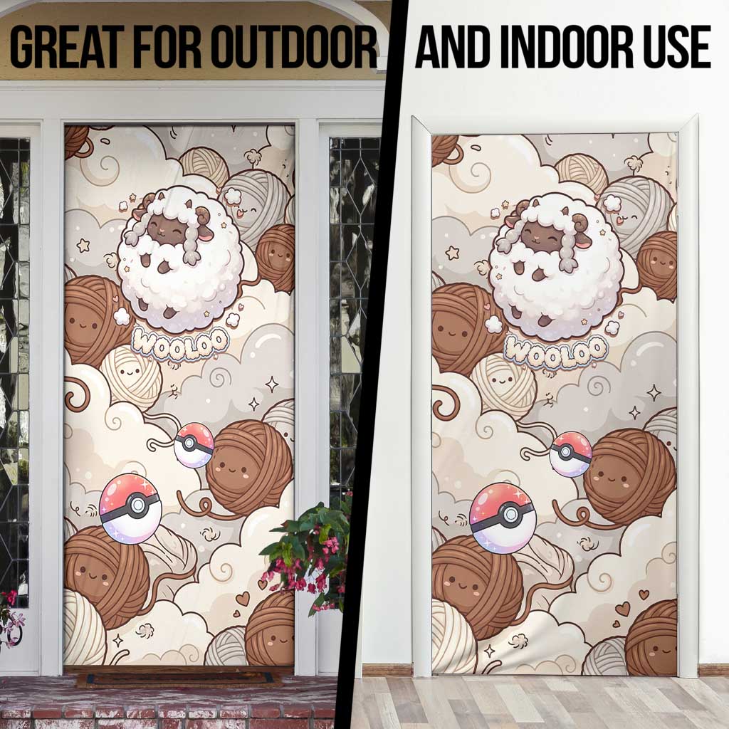 Wooloo Poké Kawaii Art Door Cover Cute Wooloo & Yarn Ball Pattern - Cozy Vibes