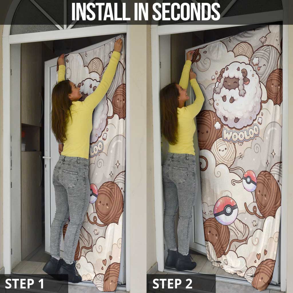 Wooloo Poké Kawaii Art Door Cover Cute Wooloo & Yarn Ball Pattern - Cozy Vibes