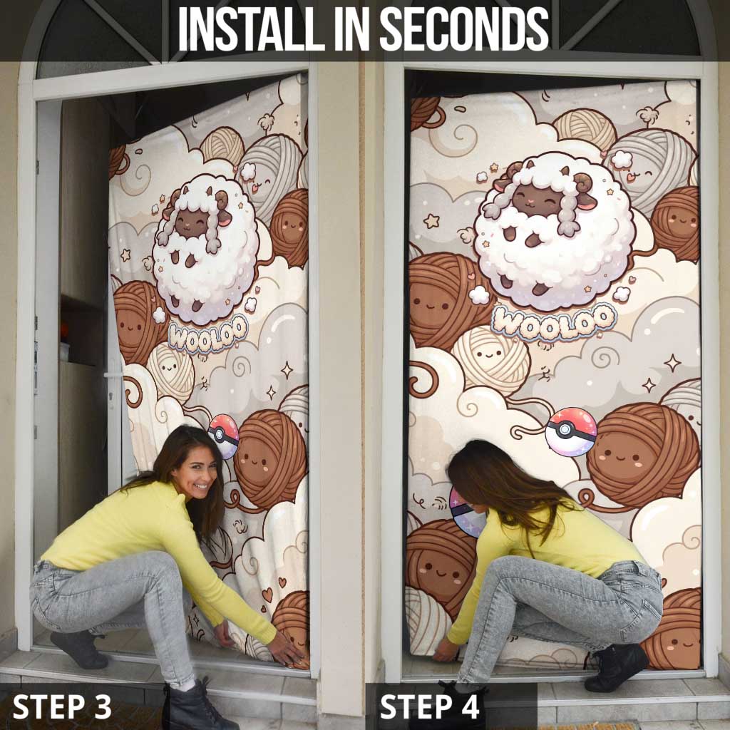 Wooloo Poké Kawaii Art Door Cover Cute Wooloo & Yarn Ball Pattern - Cozy Vibes
