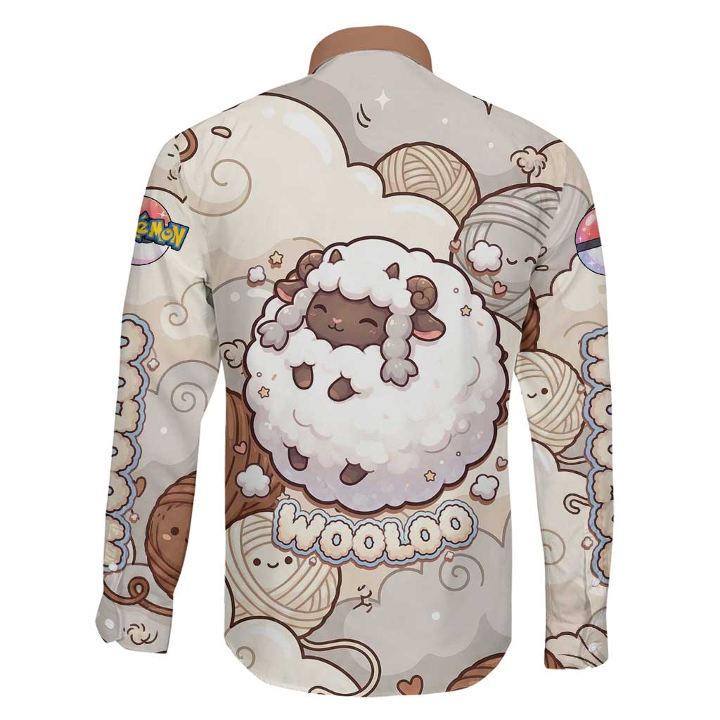 Wooloo Poké Kawaii Art Family Matching Off The Shoulder Long Sleeve Dress and Hawaiian Shirt Cute Wooloo & Yarn Ball Pattern - Cozy Vibes