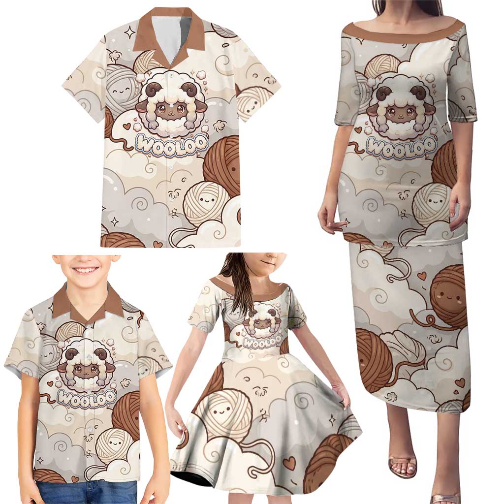 Wooloo Poké Kawaii Art Family Matching Puletasi and Hawaiian Shirt Cute Wooloo & Yarn Ball Pattern - Cozy Vibes