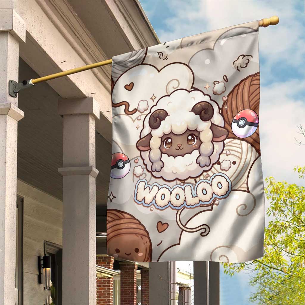 Wooloo Poké Kawaii Art Garden Flag Cute Wooloo & Yarn Ball Pattern - Cozy Vibes