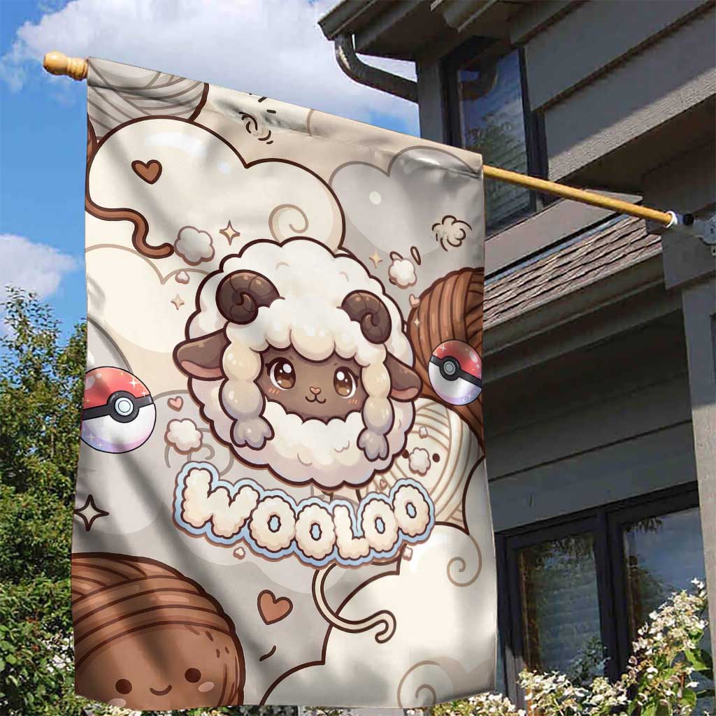 Wooloo Poké Kawaii Art Garden Flag Cute Wooloo & Yarn Ball Pattern - Cozy Vibes