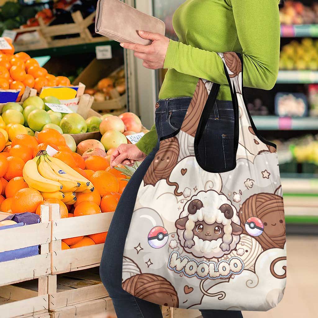 Wooloo Poké Kawaii Art Grocery Bag Cute Wooloo & Yarn Ball Pattern - Cozy Vibes