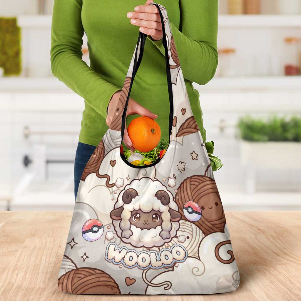 Wooloo Poké Kawaii Art Grocery Bag Cute Wooloo & Yarn Ball Pattern - Cozy Vibes