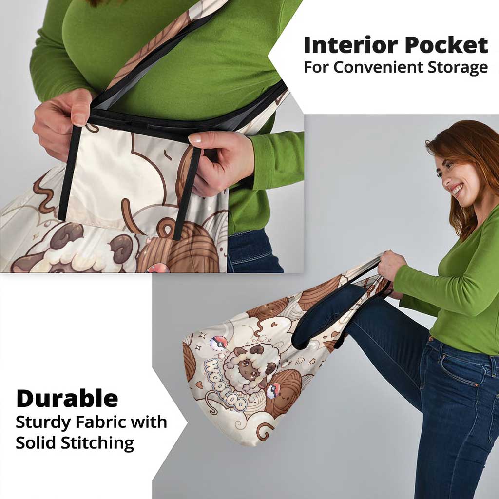 Wooloo Poké Kawaii Art Grocery Bag Cute Wooloo & Yarn Ball Pattern - Cozy Vibes