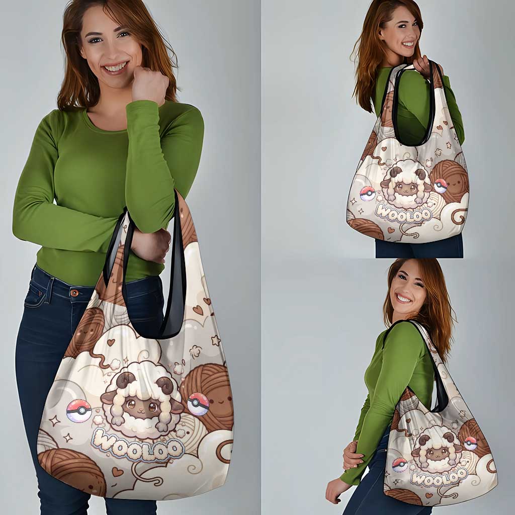 Wooloo Poké Kawaii Art Grocery Bag Cute Wooloo & Yarn Ball Pattern - Cozy Vibes
