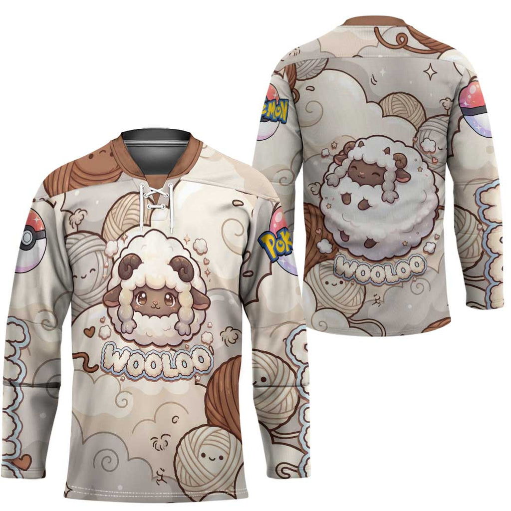 Wooloo Poké Kawaii Art Hockey Jersey Cute Wooloo & Yarn Ball Pattern - Cozy Vibes