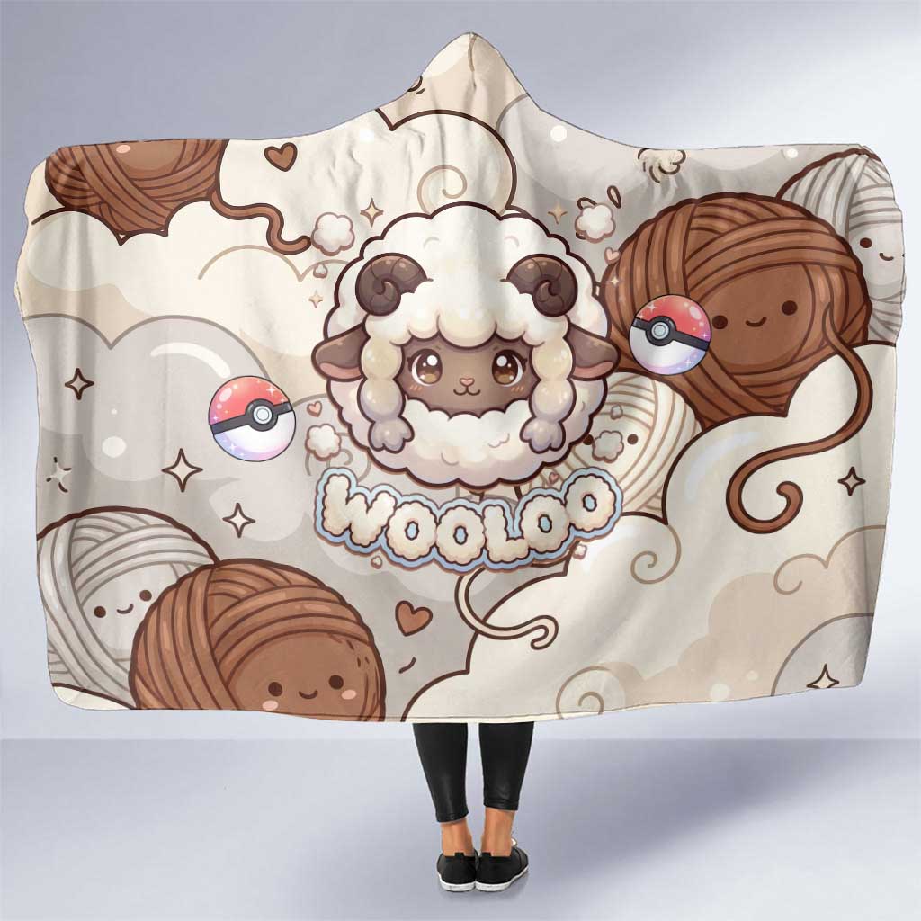 Wooloo Poké Kawaii Art Hooded Blanket Cute Wooloo & Yarn Ball Pattern - Cozy Vibes
