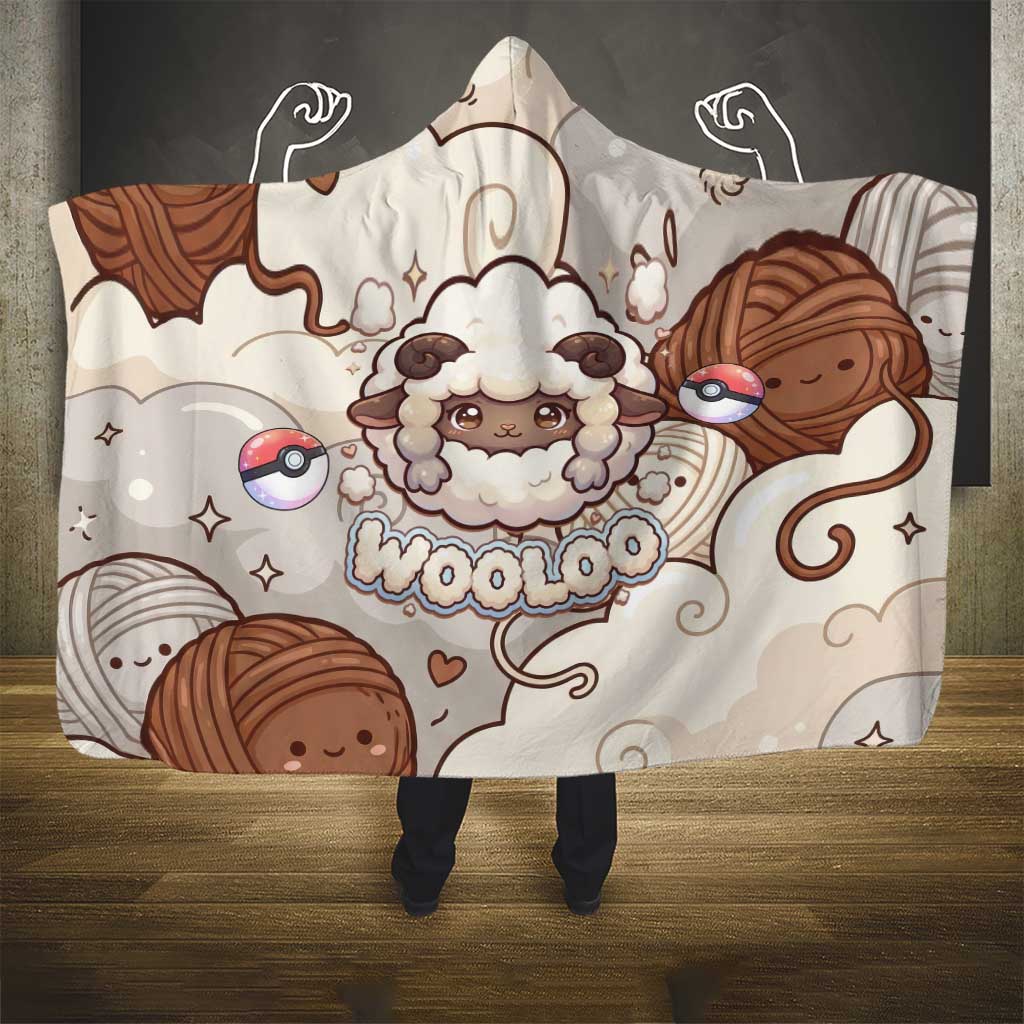 Wooloo Poké Kawaii Art Hooded Blanket Cute Wooloo & Yarn Ball Pattern - Cozy Vibes