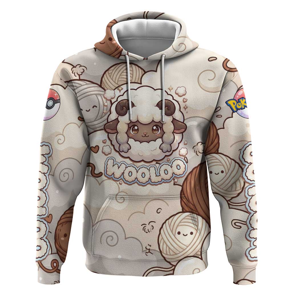 Wooloo Poké Kawaii Art Hoodie Cute Wooloo & Yarn Ball Pattern - Cozy Vibes