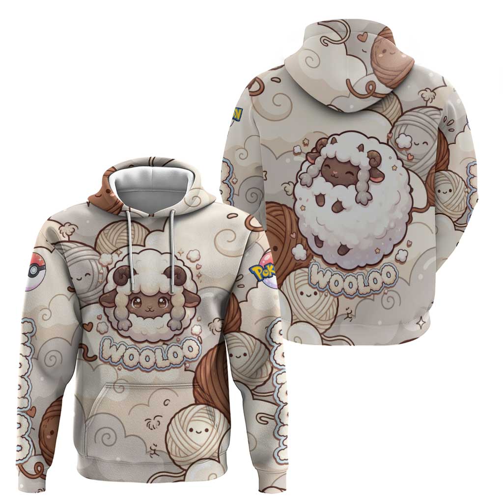 Wooloo Poké Kawaii Art Hoodie Cute Wooloo & Yarn Ball Pattern - Cozy Vibes