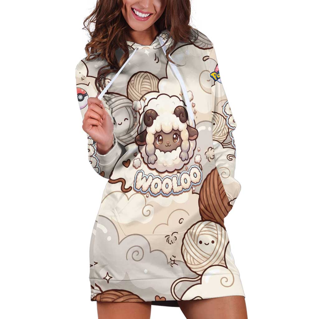 Wooloo Poké Kawaii Art Hoodie Dress Cute Wooloo & Yarn Ball Pattern - Cozy Vibes