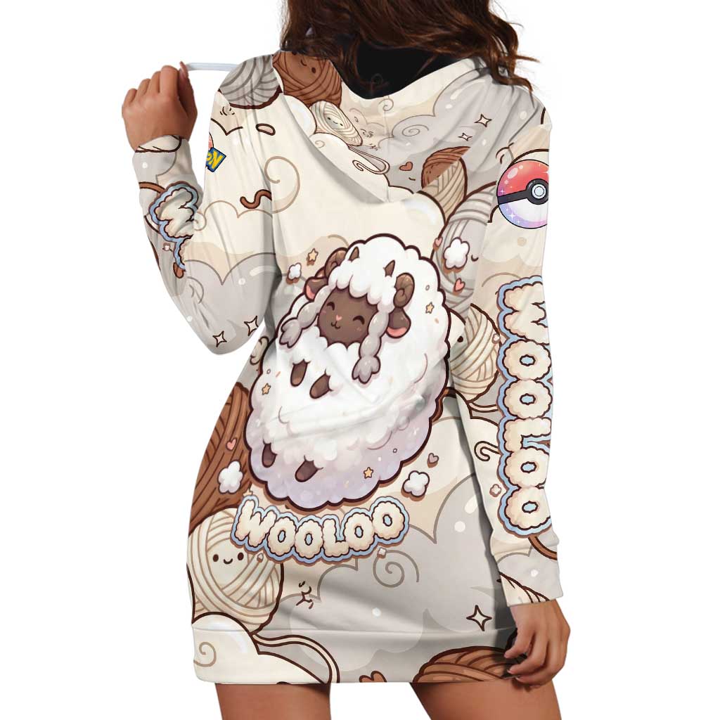 Wooloo Poké Kawaii Art Hoodie Dress Cute Wooloo & Yarn Ball Pattern - Cozy Vibes