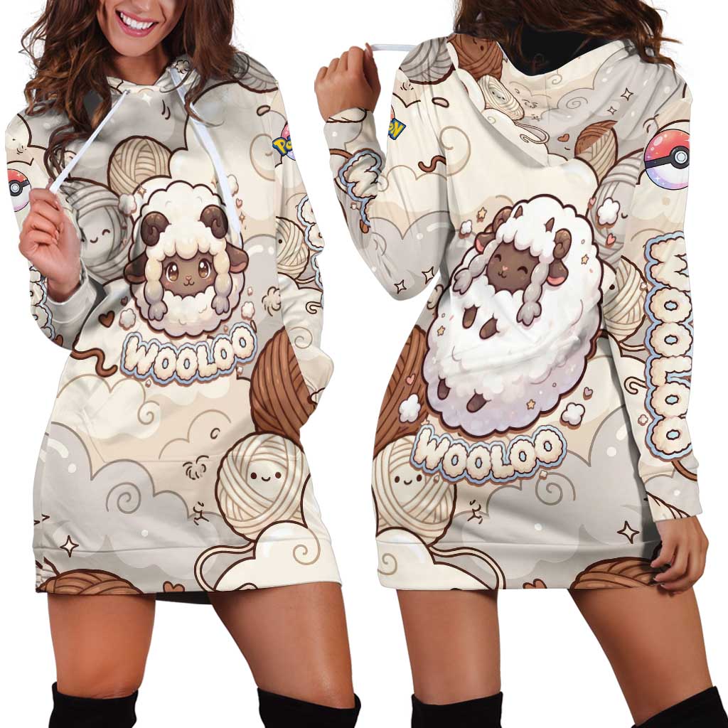 Wooloo Poké Kawaii Art Hoodie Dress Cute Wooloo & Yarn Ball Pattern - Cozy Vibes