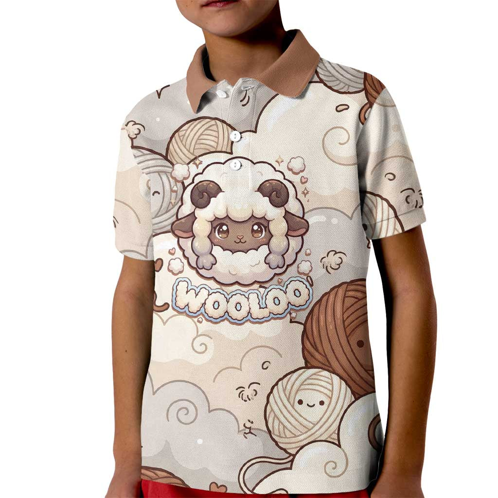 Wooloo Poké Kawaii Art Kid Polo Shirt Cute Wooloo & Yarn Ball Pattern - Cozy Vibes