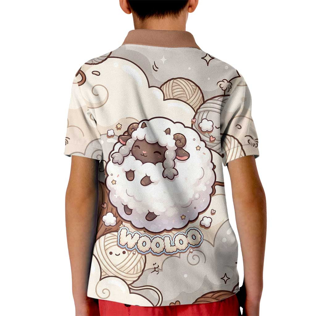 Wooloo Poké Kawaii Art Kid Polo Shirt Cute Wooloo & Yarn Ball Pattern - Cozy Vibes