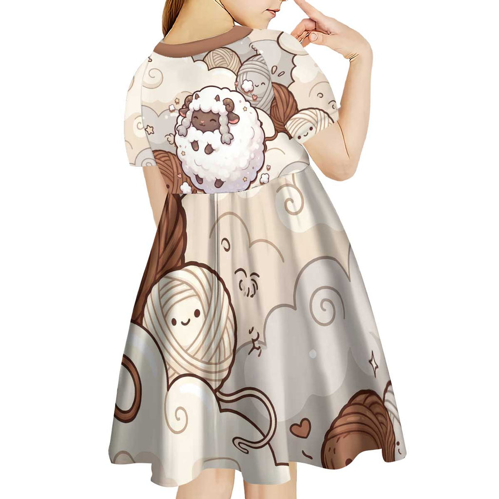 Wooloo Poké Kawaii Art Kid Short Sleeve Dress Cute Wooloo & Yarn Ball Pattern - Cozy Vibes
