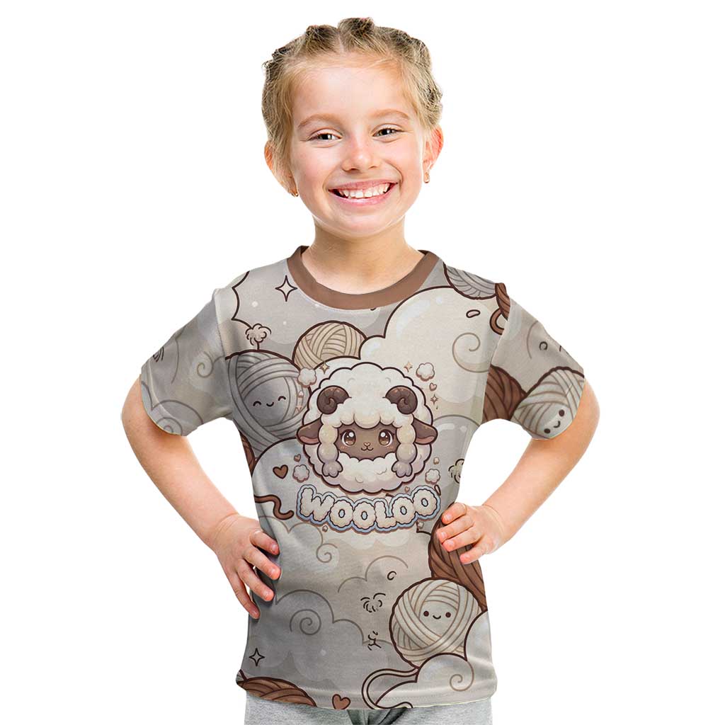 Wooloo Poké Kawaii Art Kid T Shirt Cute Wooloo & Yarn Ball Pattern - Cozy Vibes