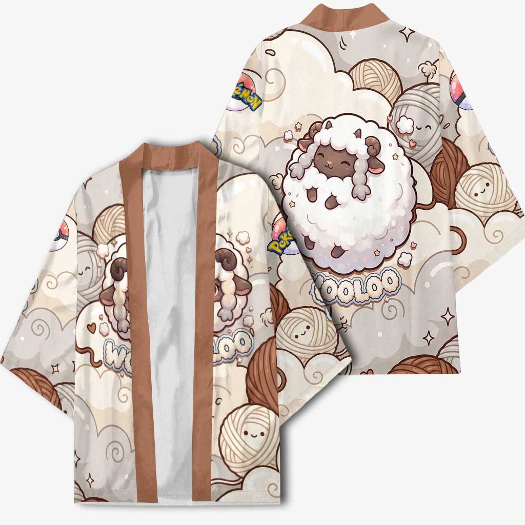 Wooloo Poké Kawaii Art Kimono Cute Wooloo & Yarn Ball Pattern - Cozy Vibes