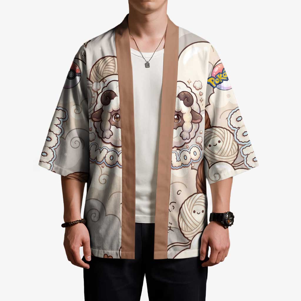 Wooloo Poké Kawaii Art Kimono Cute Wooloo & Yarn Ball Pattern - Cozy Vibes