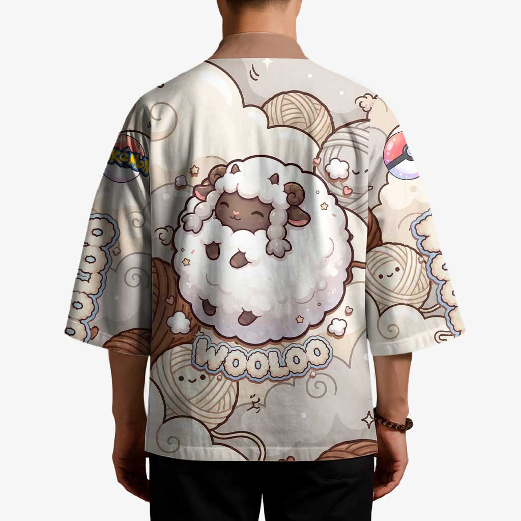 Wooloo Poké Kawaii Art Kimono Cute Wooloo & Yarn Ball Pattern - Cozy Vibes