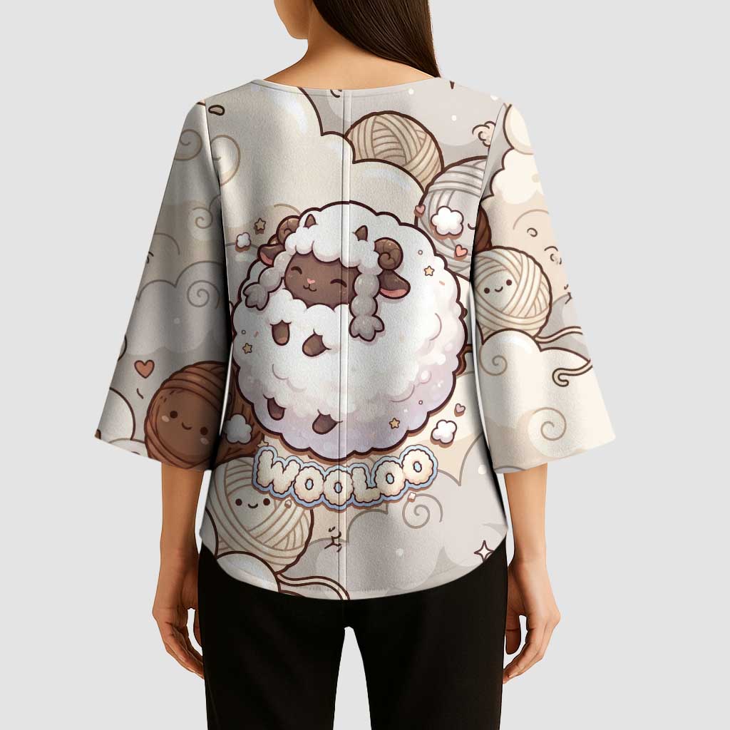 Wooloo Poké Kawaii Art Kimono Sleeve Blouse Cute Wooloo & Yarn Ball Pattern - Cozy Vibes