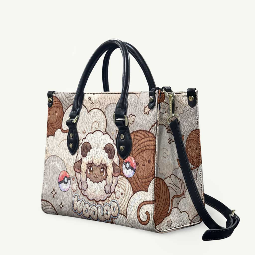 Wooloo Poké Kawaii Art Leather Bag Cute Wooloo & Yarn Ball Pattern - Cozy Vibes