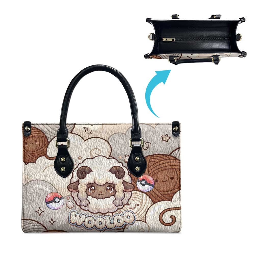 Wooloo Poké Kawaii Art Leather Bag Cute Wooloo & Yarn Ball Pattern - Cozy Vibes