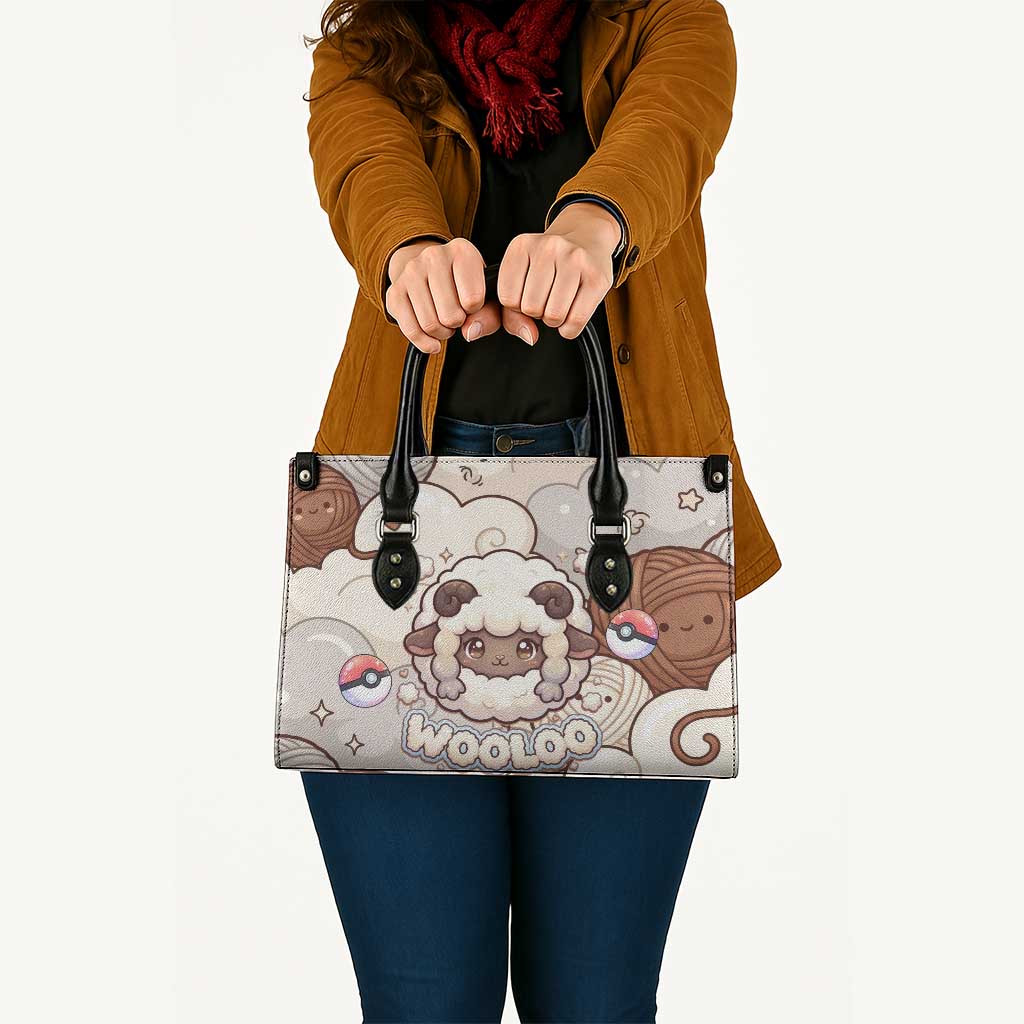 Wooloo Poké Kawaii Art Leather Bag Cute Wooloo & Yarn Ball Pattern - Cozy Vibes