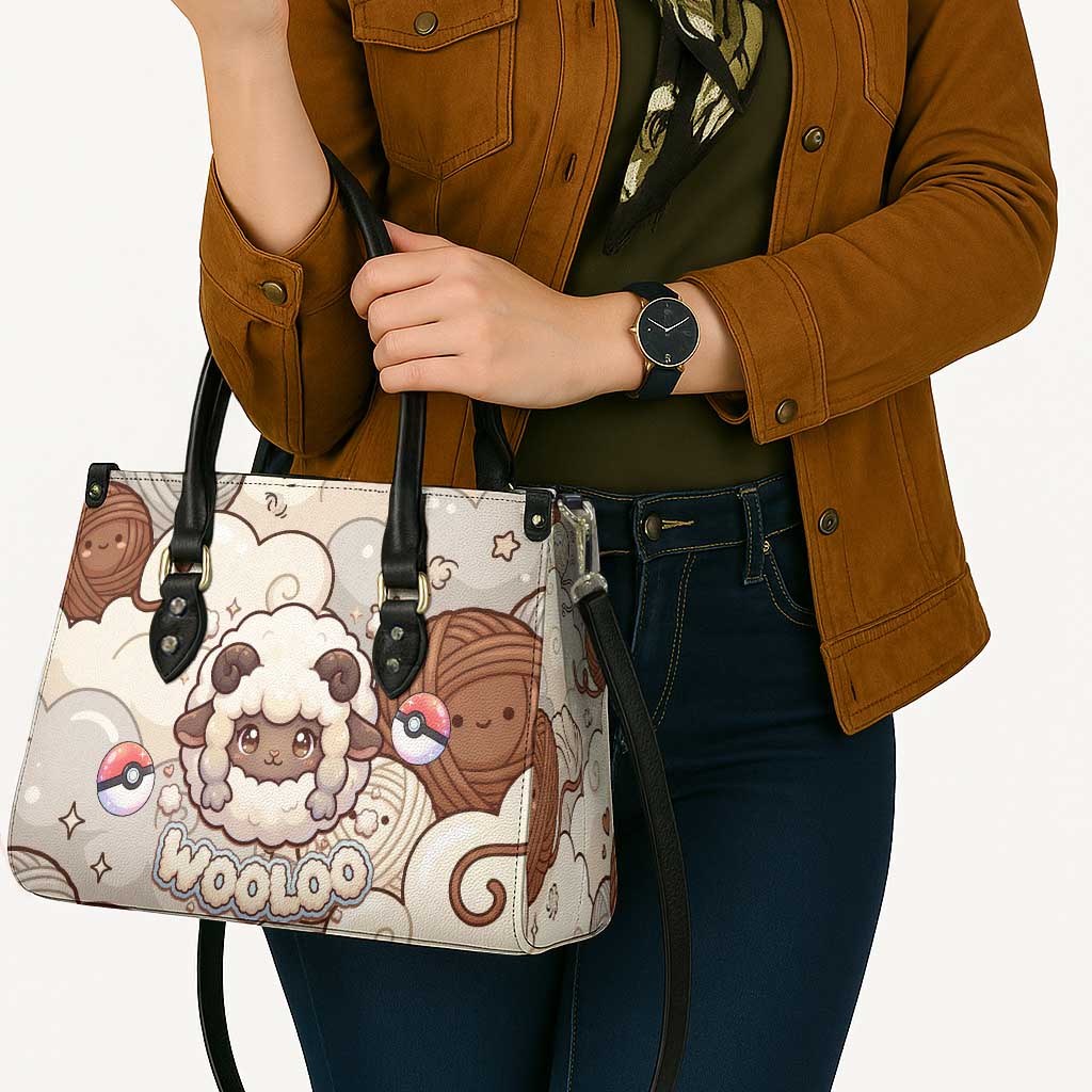 Wooloo Poké Kawaii Art Leather Bag Cute Wooloo & Yarn Ball Pattern - Cozy Vibes