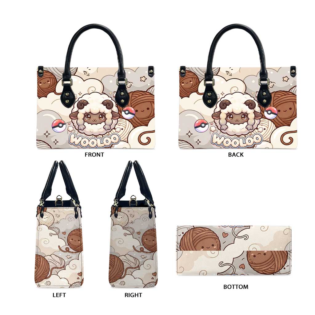 Wooloo Poké Kawaii Art Leather Bag Cute Wooloo & Yarn Ball Pattern - Cozy Vibes