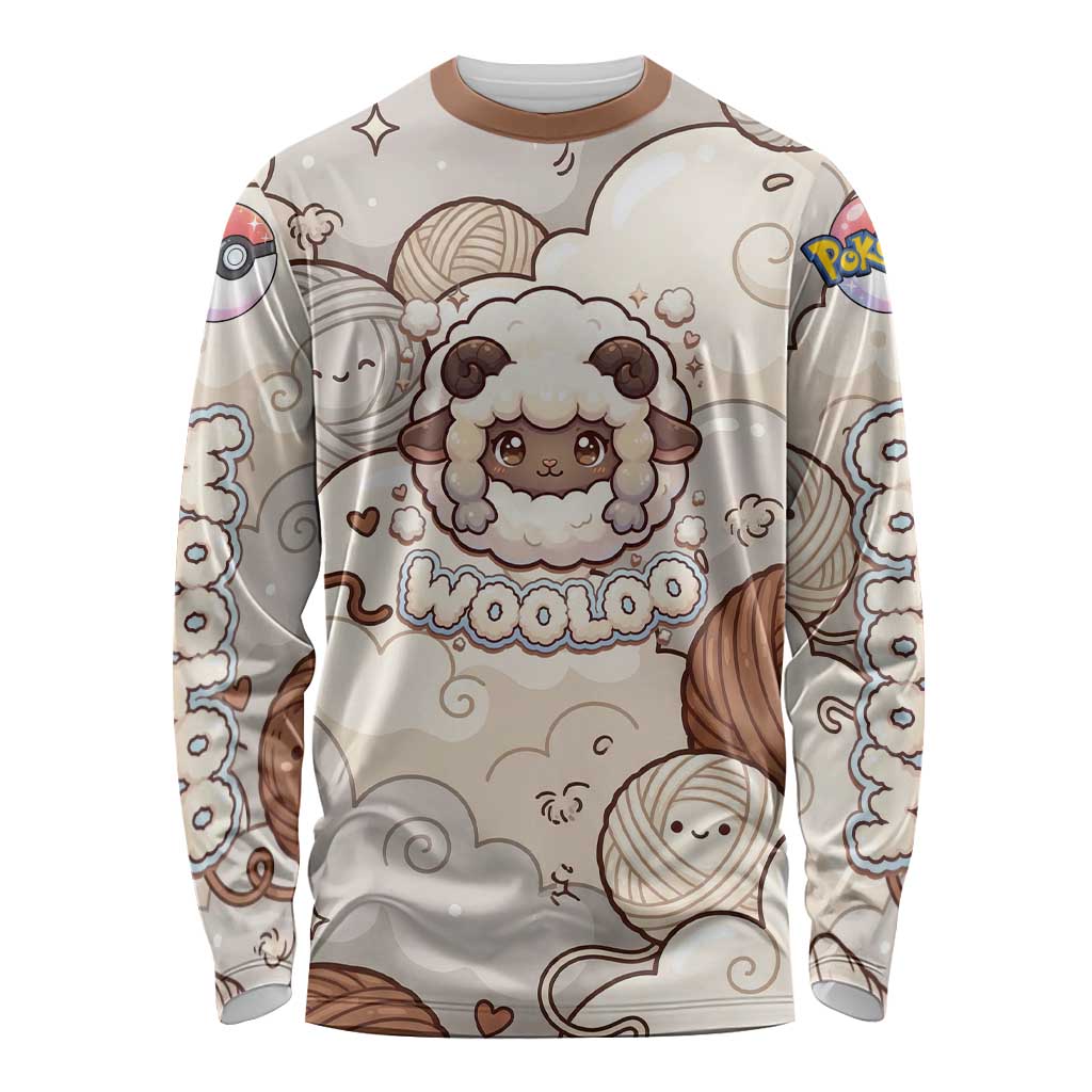 Wooloo Poké Kawaii Art Long Sleeve Shirt Cute Wooloo & Yarn Ball Pattern - Cozy Vibes