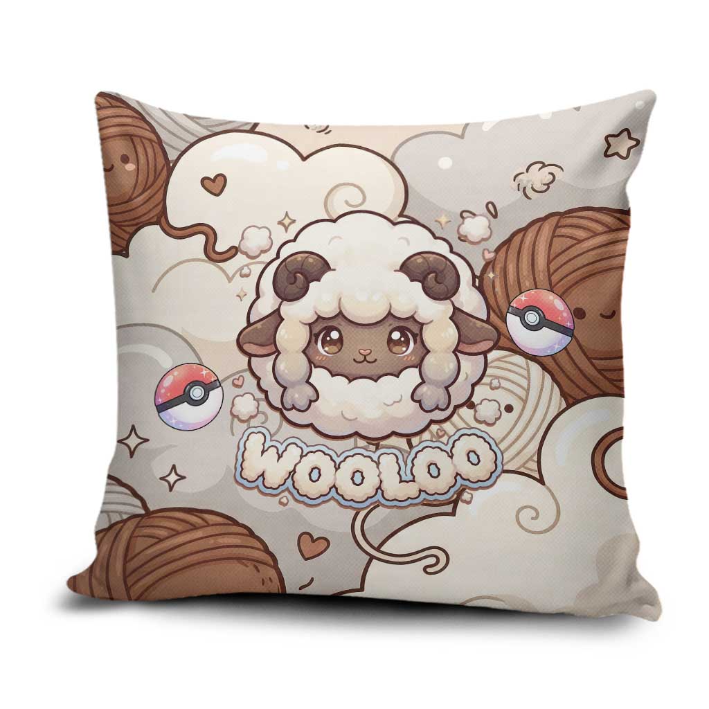 Wooloo Poké Kawaii Art Pillow Cover Cute Wooloo & Yarn Ball Pattern - Cozy Vibes