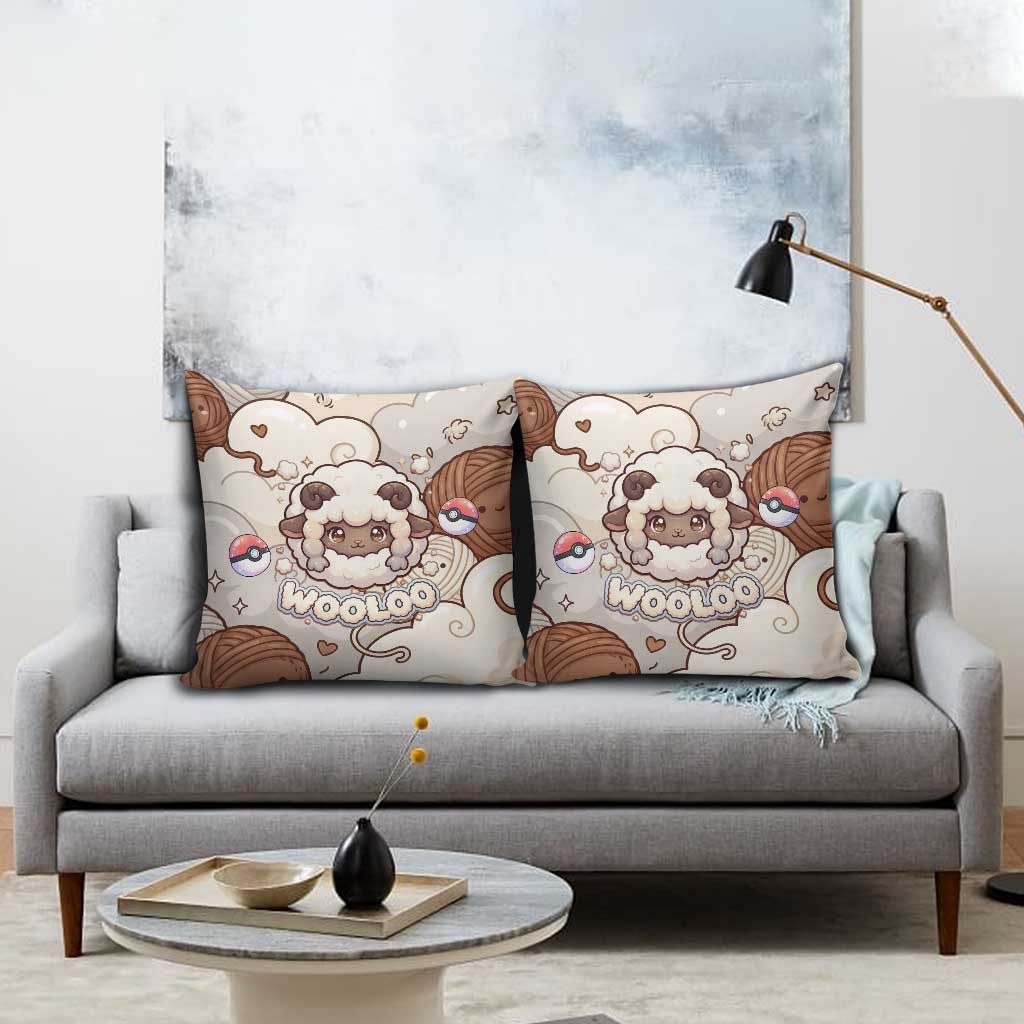 Wooloo Poké Kawaii Art Pillow Cover Cute Wooloo & Yarn Ball Pattern - Cozy Vibes