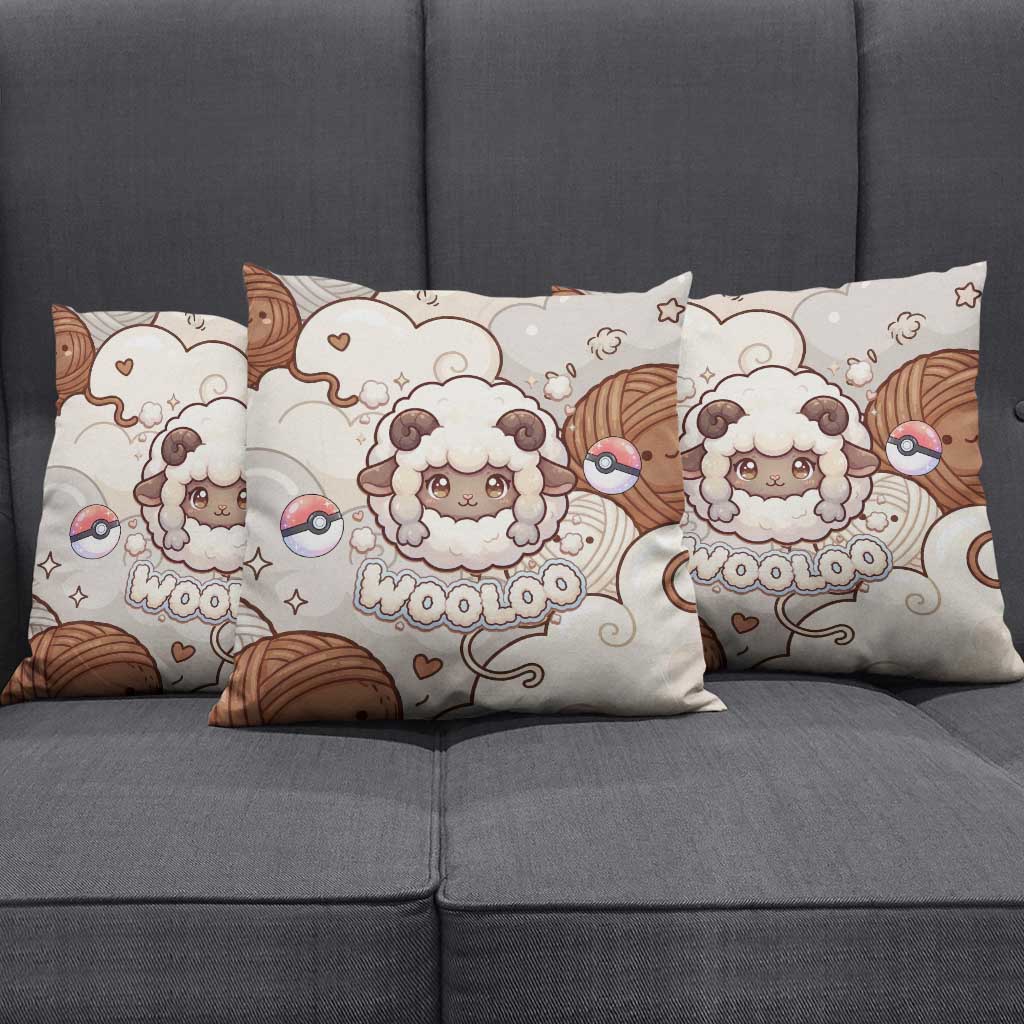 Wooloo Poké Kawaii Art Pillow Cover Cute Wooloo & Yarn Ball Pattern - Cozy Vibes