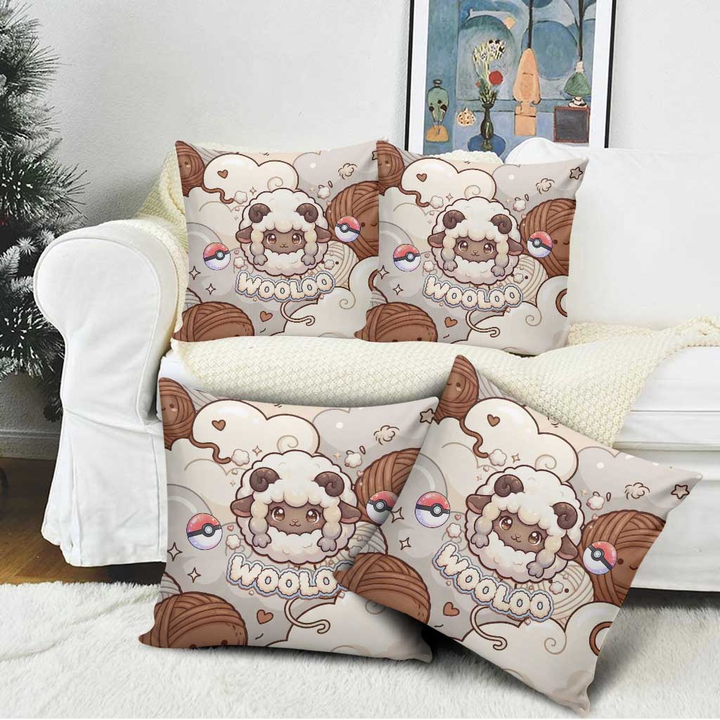 Wooloo Poké Kawaii Art Pillow Cover Cute Wooloo & Yarn Ball Pattern - Cozy Vibes