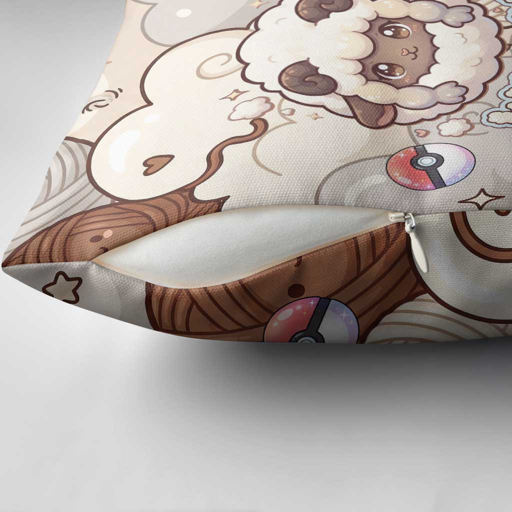 Wooloo Poké Kawaii Art Pillow Cover Cute Wooloo & Yarn Ball Pattern - Cozy Vibes