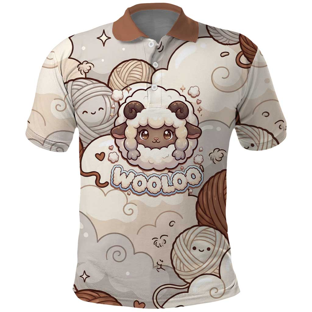 Wooloo Poké Kawaii Art Polo Shirt Cute Wooloo & Yarn Ball Pattern - Cozy Vibes