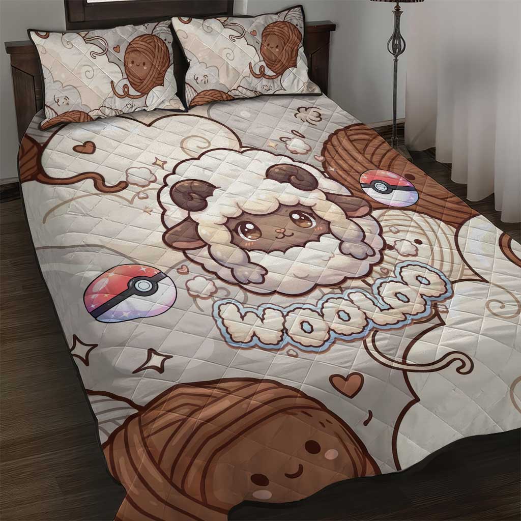 Wooloo Poké Kawaii Art Quilt Bed Set Cute Wooloo & Yarn Ball Pattern - Cozy Vibes