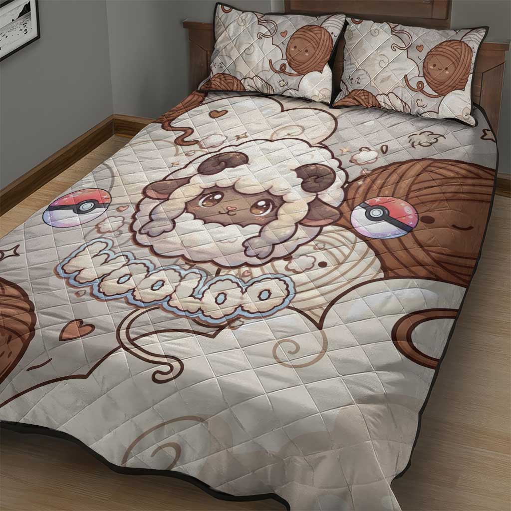 Wooloo Poké Kawaii Art Quilt Bed Set Cute Wooloo & Yarn Ball Pattern - Cozy Vibes