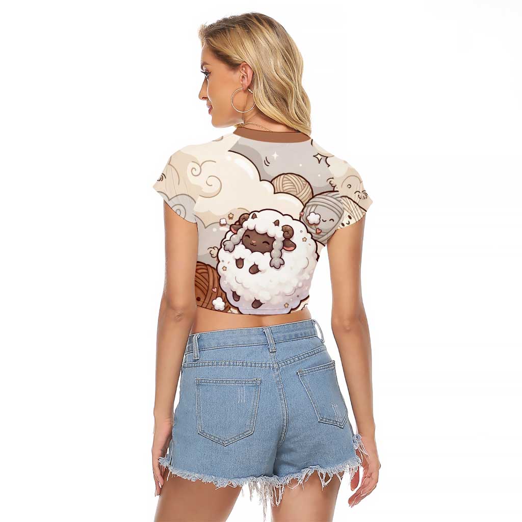 Wooloo Poké Kawaii Art Raglan Cropped T Shirt Cute Wooloo & Yarn Ball Pattern - Cozy Vibes