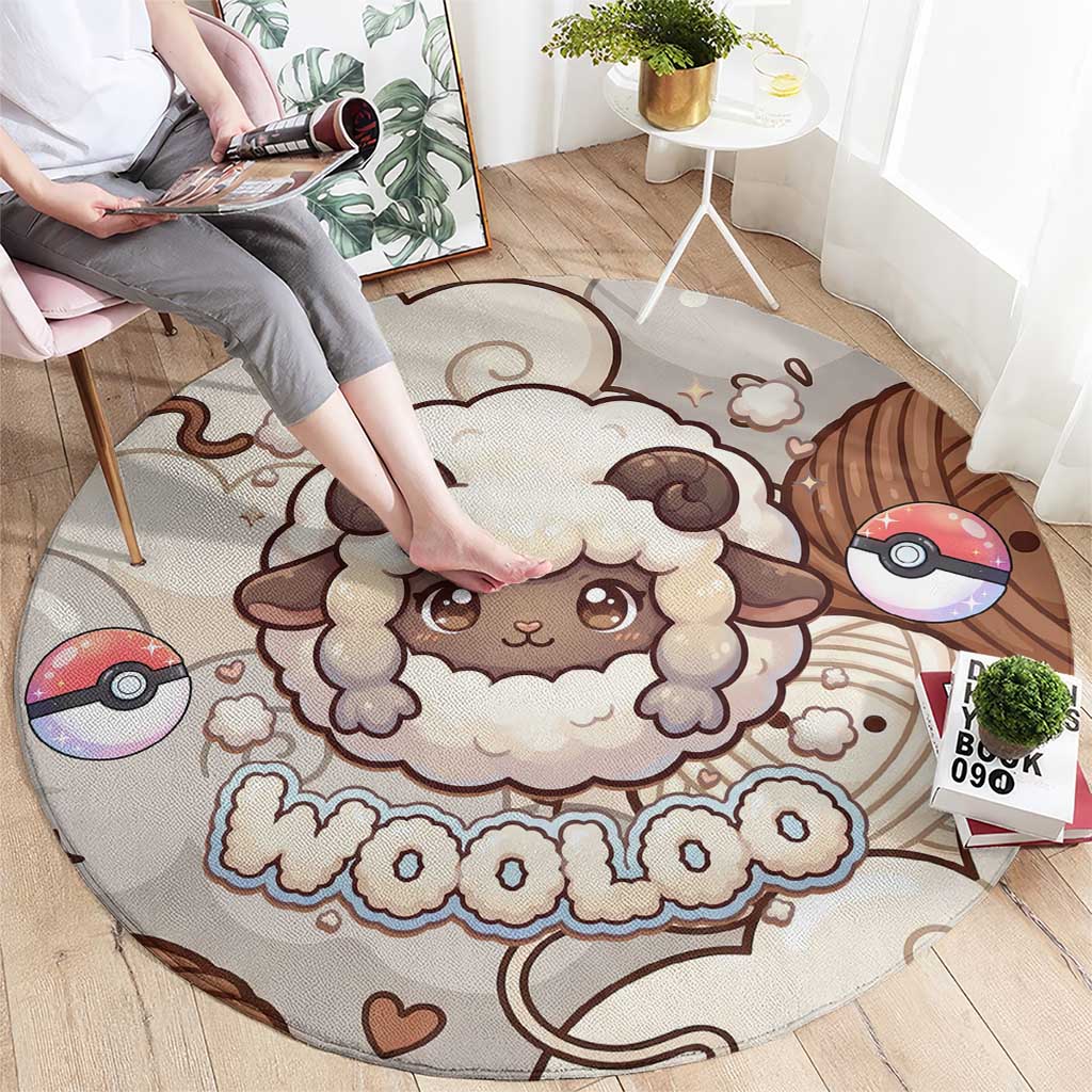 Wooloo Poké Kawaii Art Round Carpet Cute Wooloo & Yarn Ball Pattern - Cozy Vibes