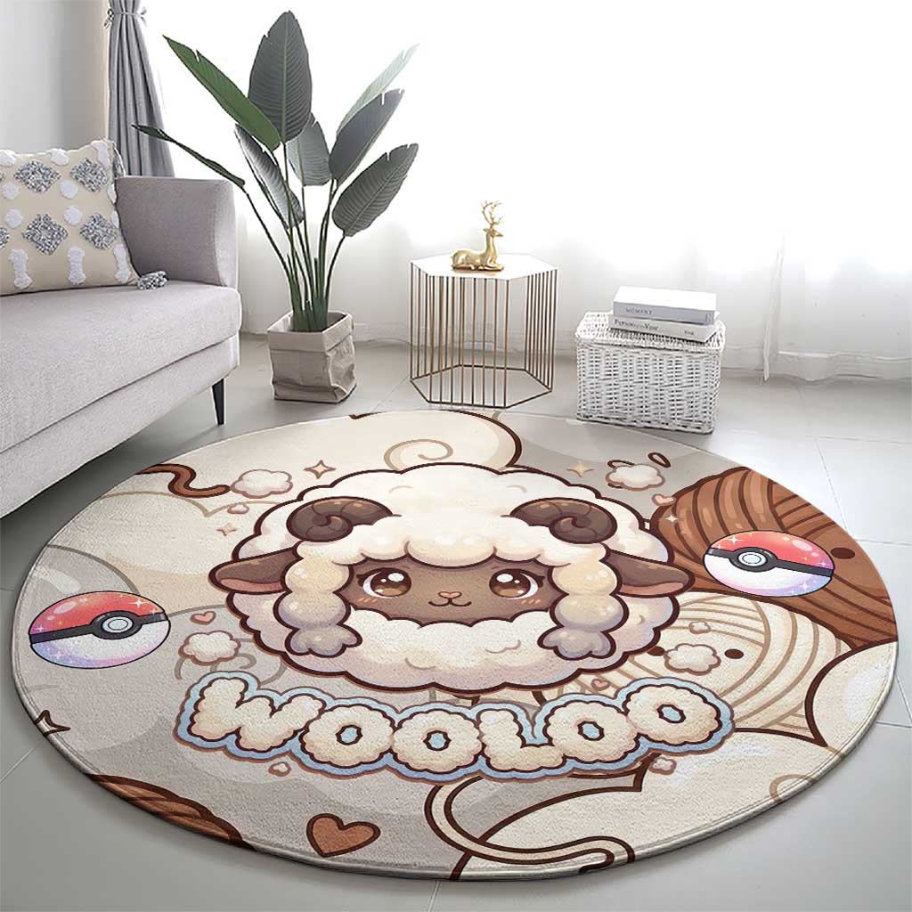 Wooloo Poké Kawaii Art Round Carpet Cute Wooloo & Yarn Ball Pattern - Cozy Vibes