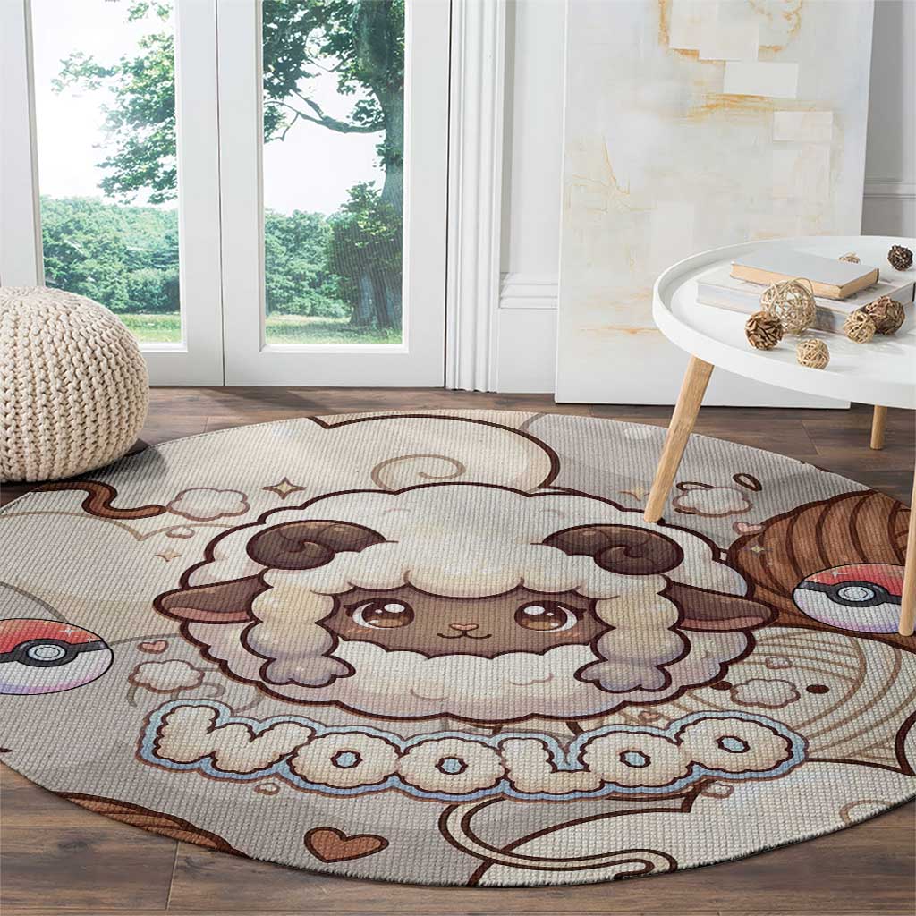 Wooloo Poké Kawaii Art Round Carpet Cute Wooloo & Yarn Ball Pattern - Cozy Vibes